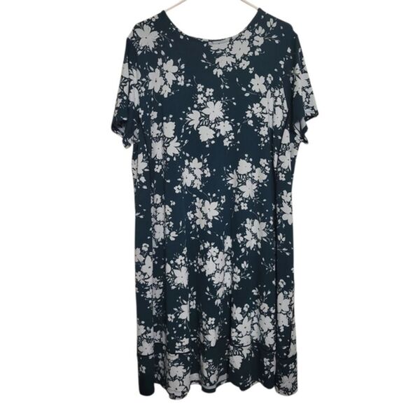 J. Jill Wearever Collection Emerald Green White Floral Midi Dress, Size XLT NEW - Picture 1 of 9
